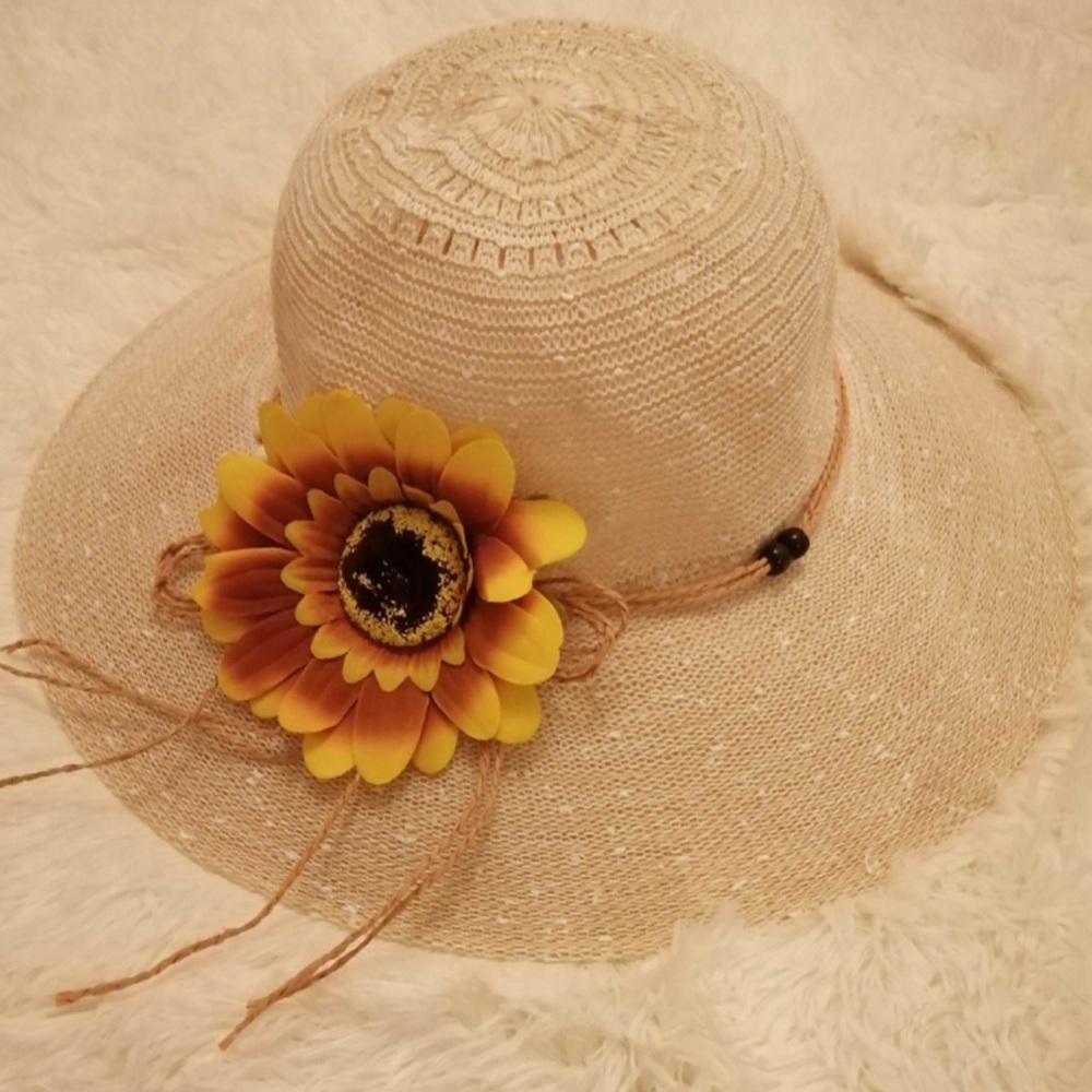 Sunflower Boho Floppy Beige Straw Hat - Picture 6 of 11